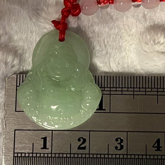 Green Laughing Buddha Glass Pendant on Adjustable Red Cord Necklace - Picture 5 of 9